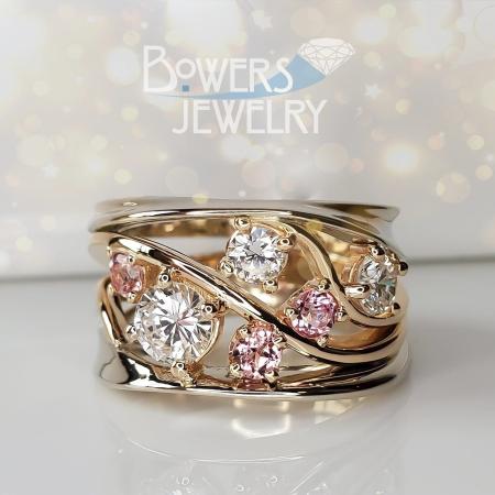 Custom ring with diamonds and precious topaz