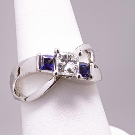 Sapphire  diamond three stone ring