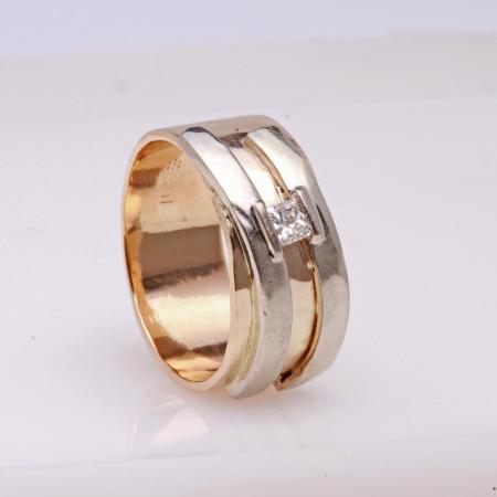 Two tone wide rustic diamond ring